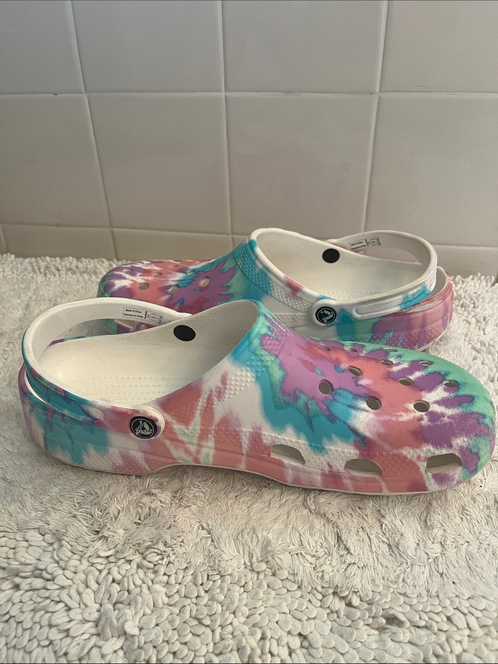 Adults size 12 Crocs Tye-Dyed in pastel colors